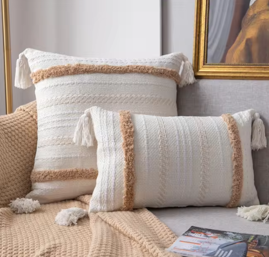 Boho Style pillow cover - Brown lines - 30 x 50 cm